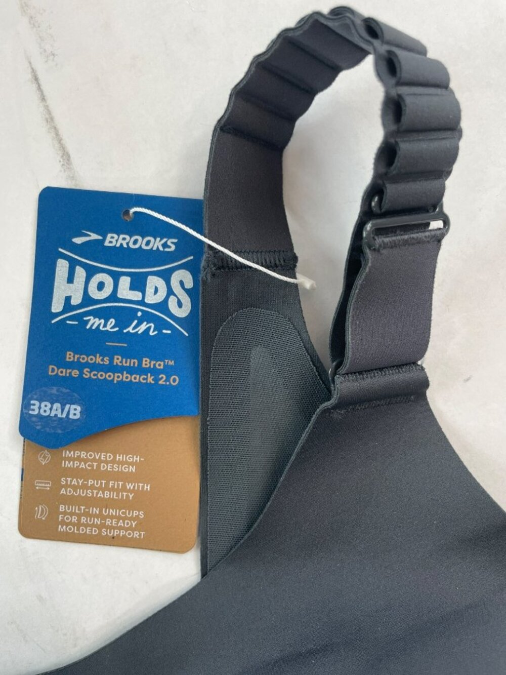 Brooks Dare Scoopback Run Bra 2.0 Asphalt Color High-Impact Molded Size 38AB NWT - Picture 7 of 8